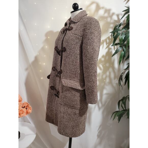 Vtg Talbots Herringbone Wool Toggle Peacoat Academia Womens Size 2 Zip B rown - Picture 4 of 11